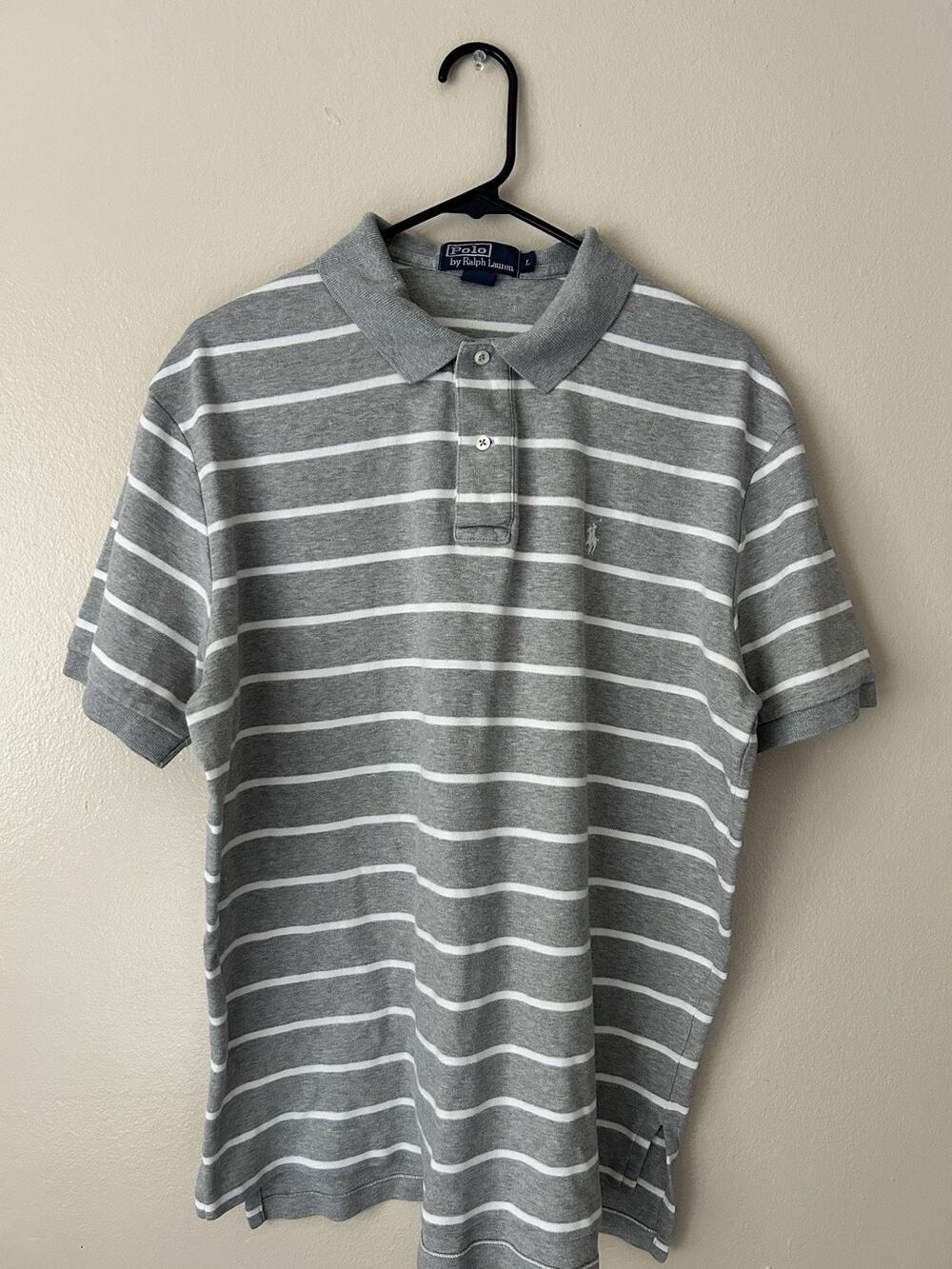 Polo Ralph Lauren Y2K Striped Gray Short Sleeve Polo Shirt Men Size Large